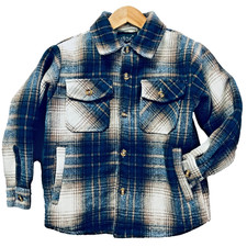 1826 Jacket Child 8 Flannel Fleece Lined Blue Tan Pockets 4 Child Small Camp