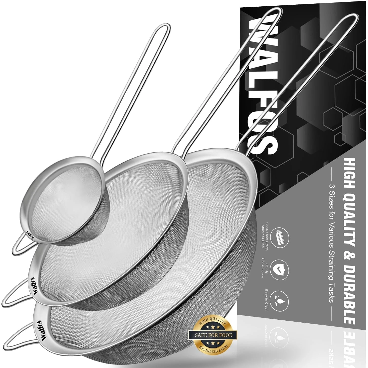 Fine Mesh Strainer Set Stainless Steel Colander Sifter Kitchen Food Sieve Tool
Opens in a new window