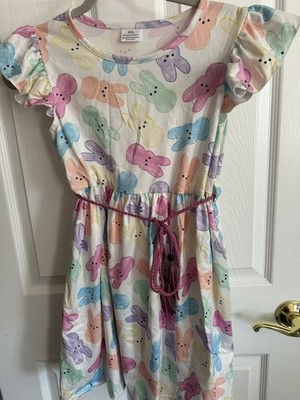 Girls Easter Peeps Bunny Twirl Dress Pastel Boutique Spring Dress Sz 10-12 4XL