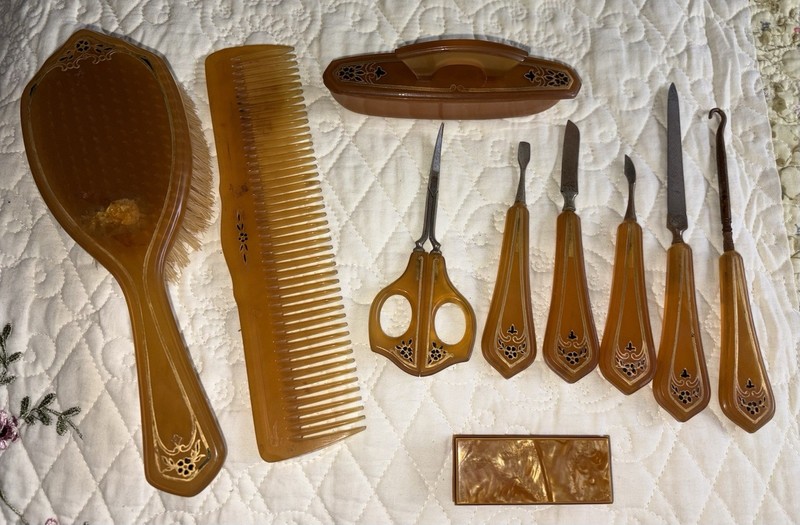 Vintage Art Deco Celluloid Vanity Dresser Set 10 Pieces