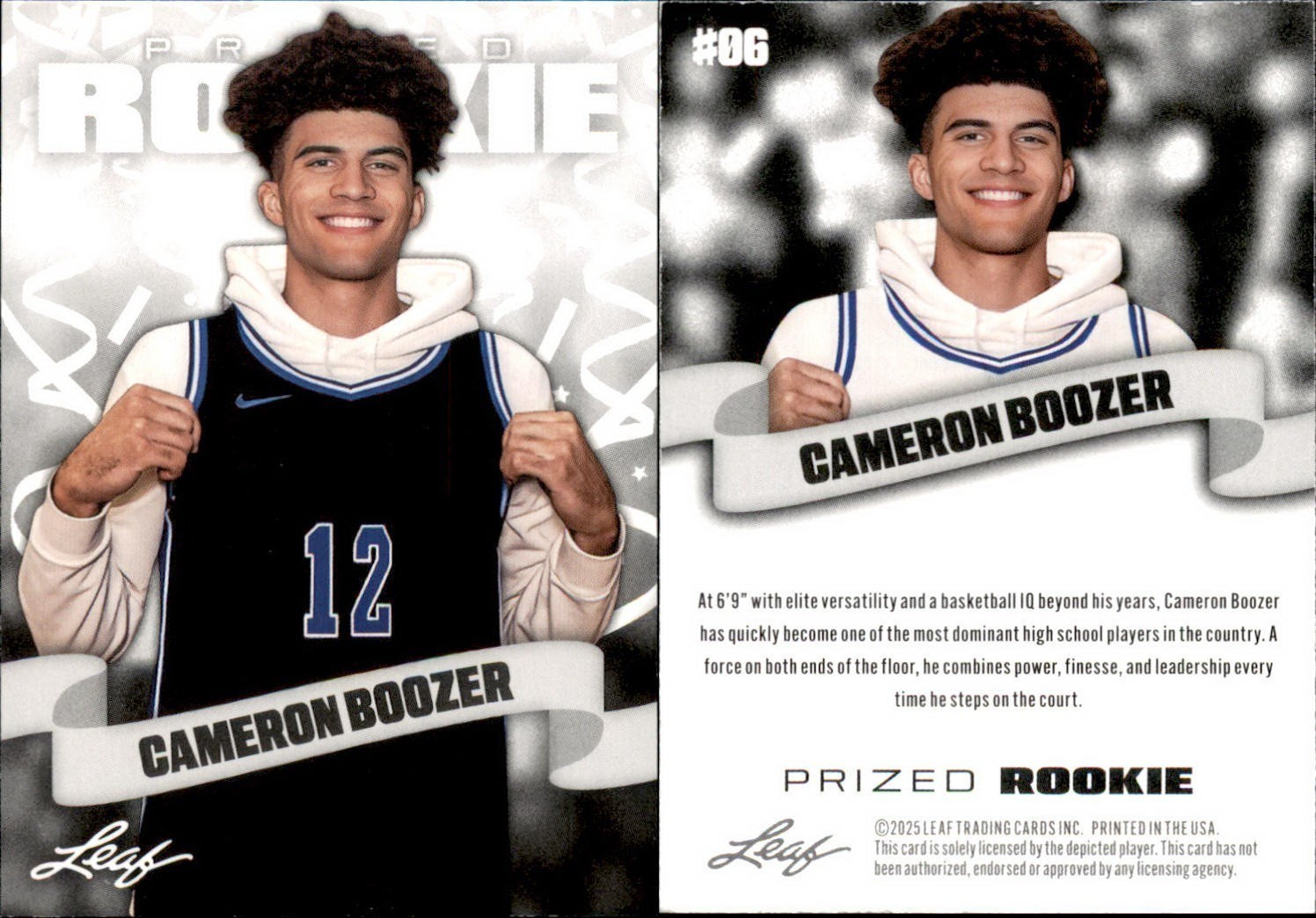 Cameron Boozer 2025 Leaf PRIZED ROOKIE #06 DUKE BLUE DEVILS Mint RC