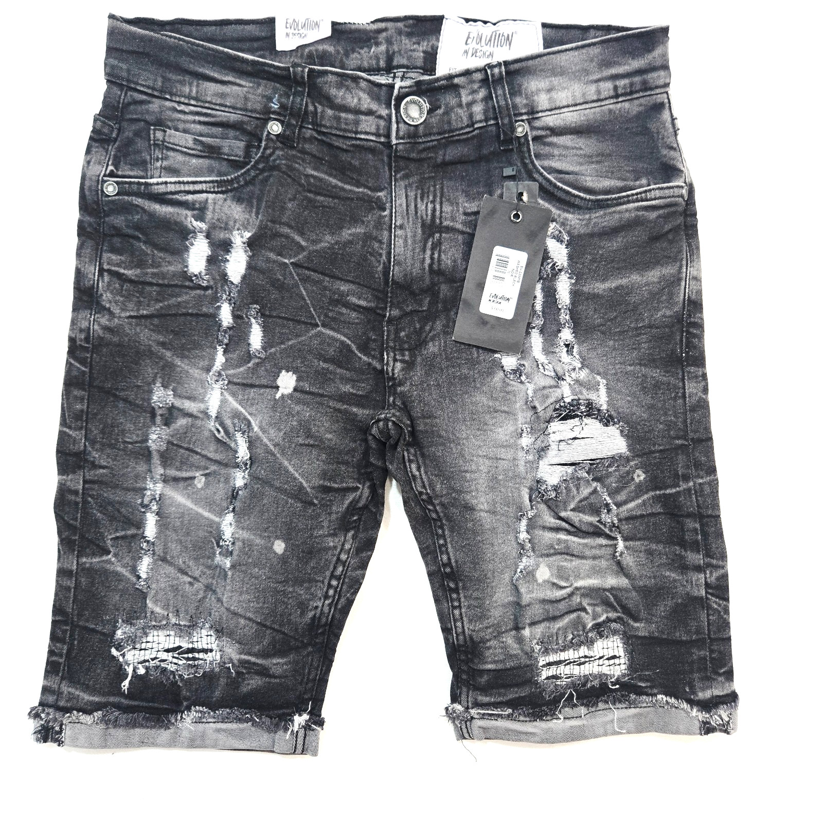 Premium Evolution Men's Wash Black Shorts Ripped Distressed Slim Denim EV22981B