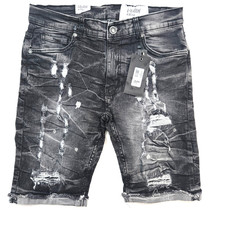 Premium Evolution Men's Wash Black Shorts Ripped Distressed Slim Denim EV22981B