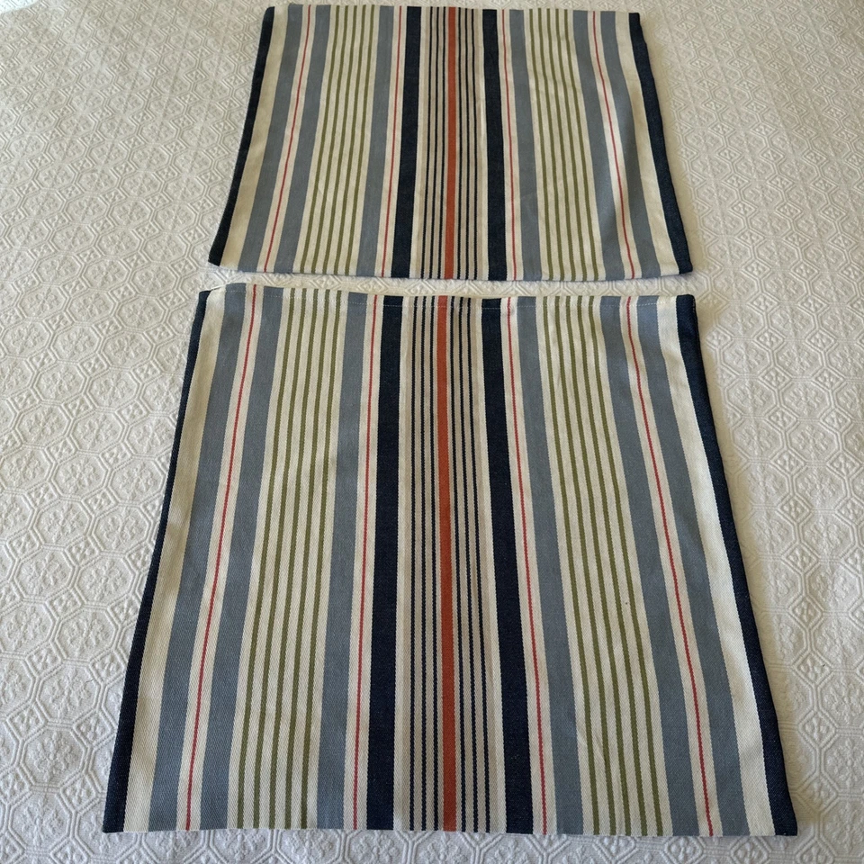 Pair IKEA Korallbuske 20"x20" Pillow Covers Multicolored Stripe Cabana Cotton - Image 4 of 4