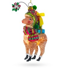 Colorful Lama Carrying Gifts Blown Glass Ornament