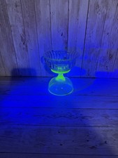 Vintage Green Glass Pedestal Compote Bowl Fluted Clear Top Dessert Dish Retro 