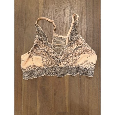 Mae Two-Tone Lace Racerback Bralette Peach Black Floral 71J418 Small