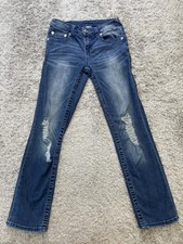 True Religion Jeans Youth 12 Blue Section Straight Distressed Stretch Denim