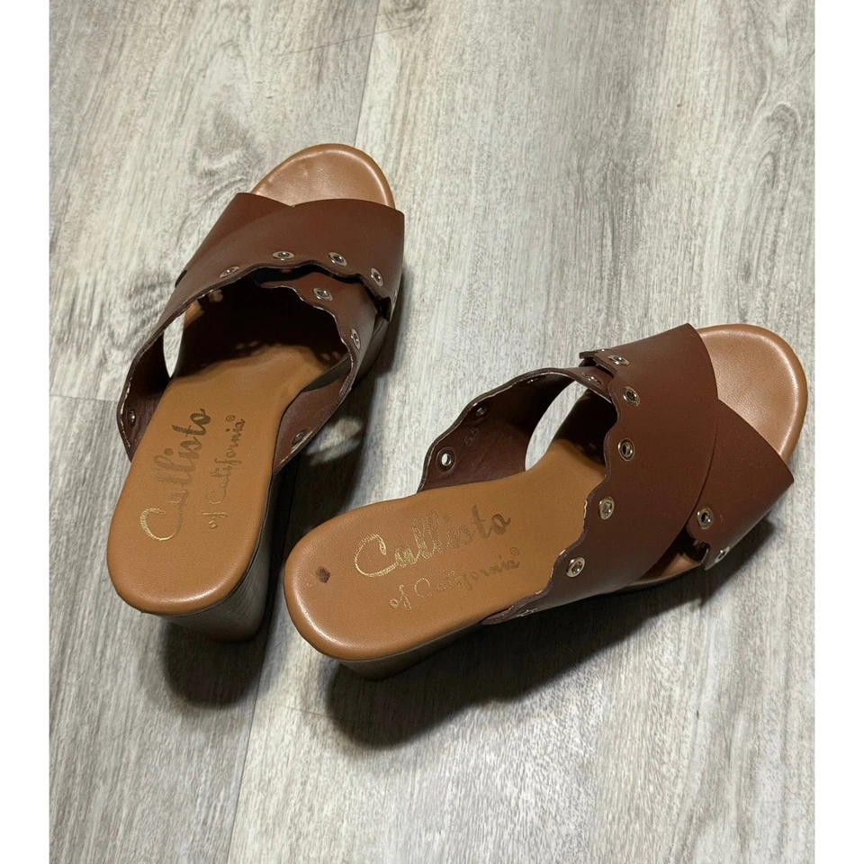 Sandalias de plataforma de cuña de cuero marrón Callisto of California para mujer talla 5,5 Foto 4 de 4