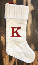 19" WONDERSHOP White KNIT Red "K  Monogram XMAS STOCKING Target