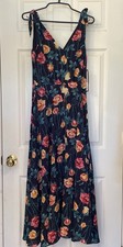 Betsey Johnson Blue Floral Tie Strap Crepe Midi Dress A-line VTG Collection Sz 8
