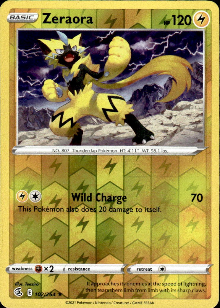 Zeraora 102/264 Rare Fusion Strike Reverse Holo Near Mint