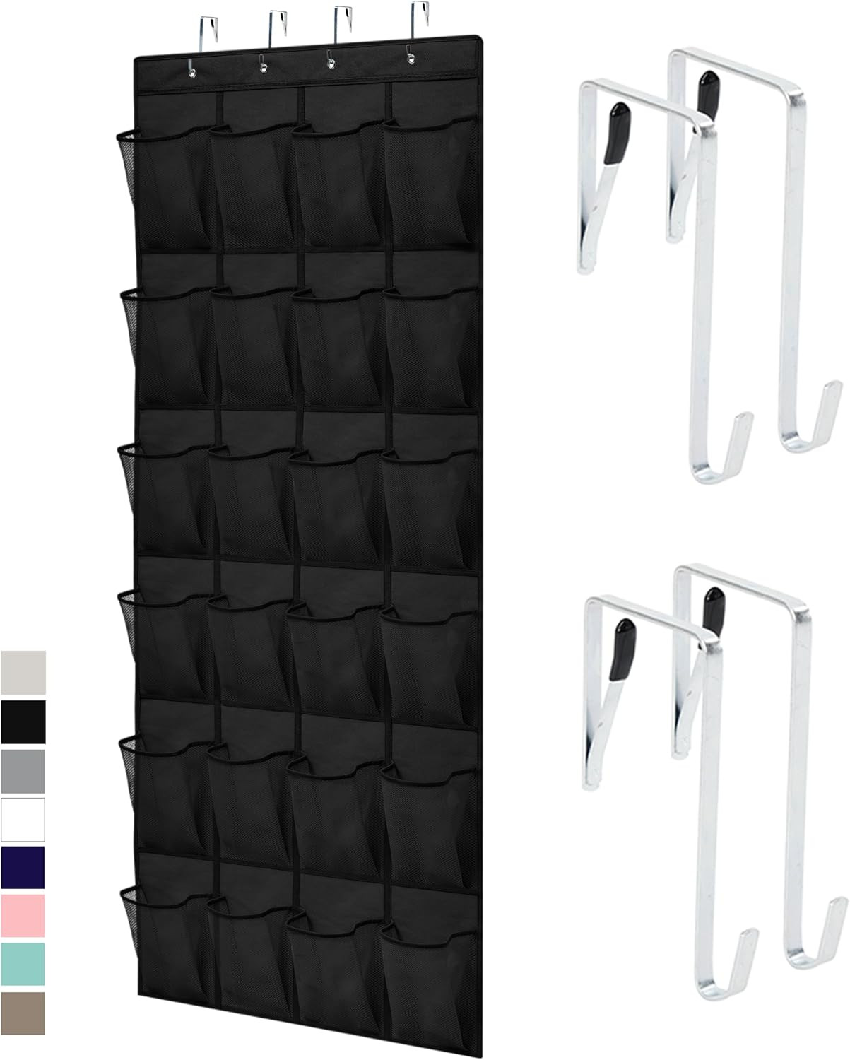 over the Door Shoe Organizer, 24 Large Breathable Mesh Pockets, Space Saving Han