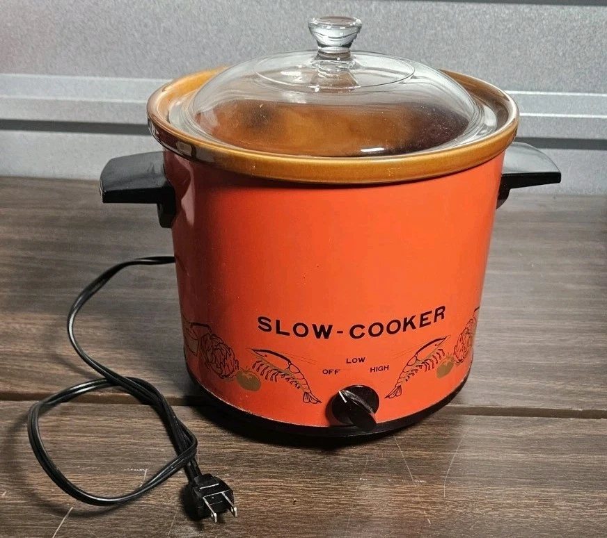 Vintage Slow Cooker Crockpot Orange 4 Quart Made In Japan