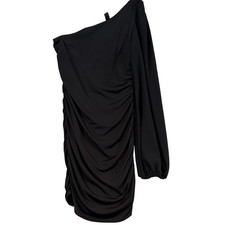 Windsor Black One Shoulder Ruched Bodycon Mini Dress Size Medium Clubwear LBD