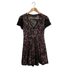 Forever 21 Black Lace Dress Size Small Pink V Neck Sheer Whimsygoth NWOT