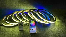 8PCS 8" Dream Color Chasing Flow LED Car Decorative Speaker Rings Lights APP RF