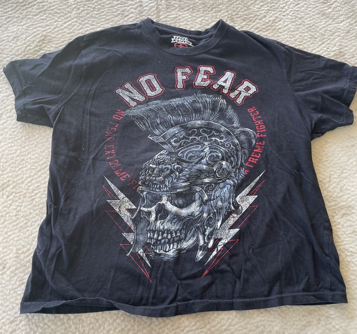 Vintage No Fear T-Shirt Y2K Black Skull Graphic Grunge Size 2X