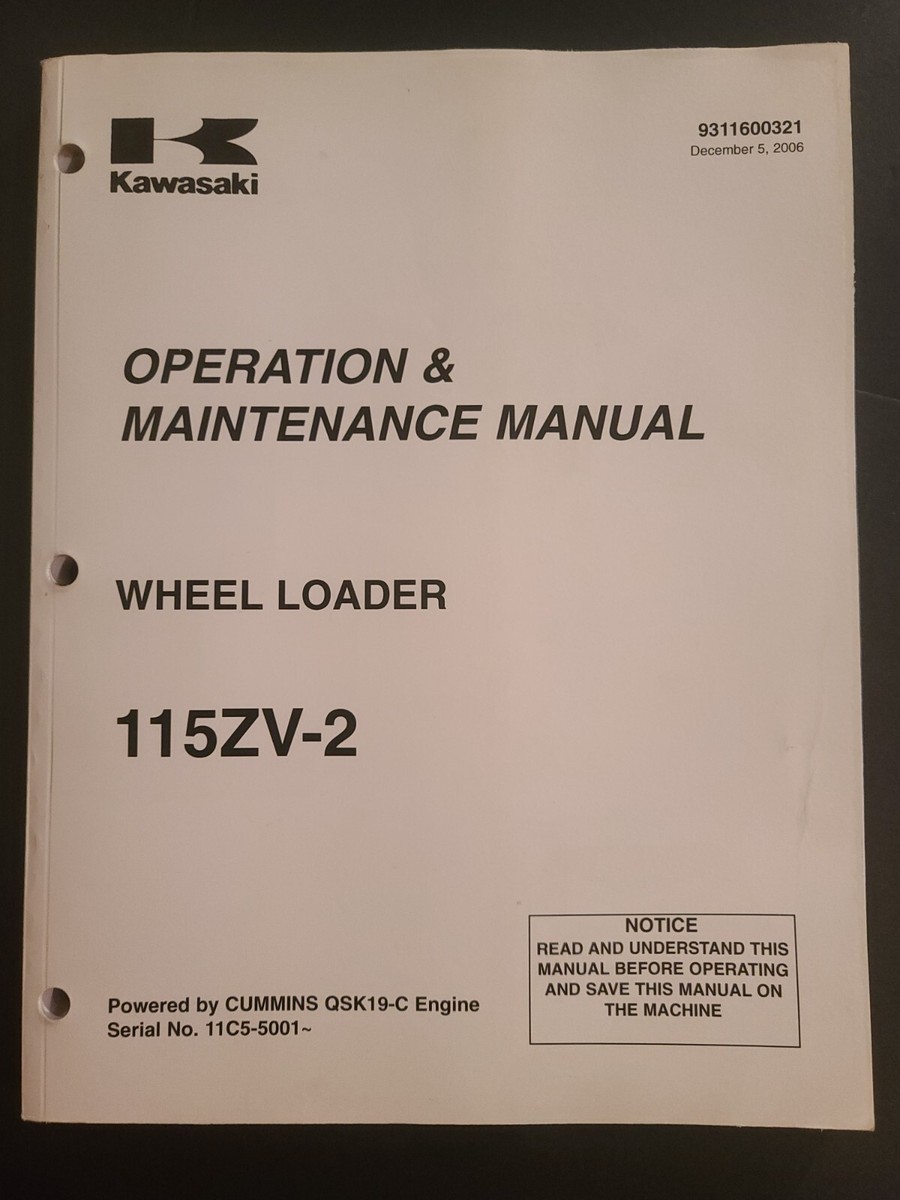 KAWASAKI 115ZV-2 WHEEL LOADER OPERATION & MAINTENANCE MANUAL W