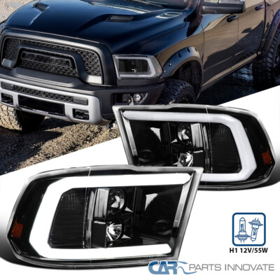 Fit 2009-2018 Dodge Ram 1500 2500 3500 Pearl Black Projector Headlights LED Tube