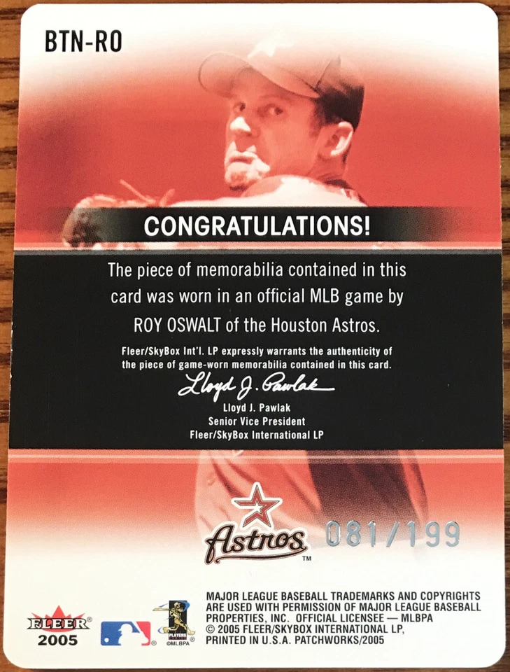 2005 Fleer Patchworks By The Numbers Jersey Die Cut Roy Oswalt #’d 081/199 - Image 2 of 2