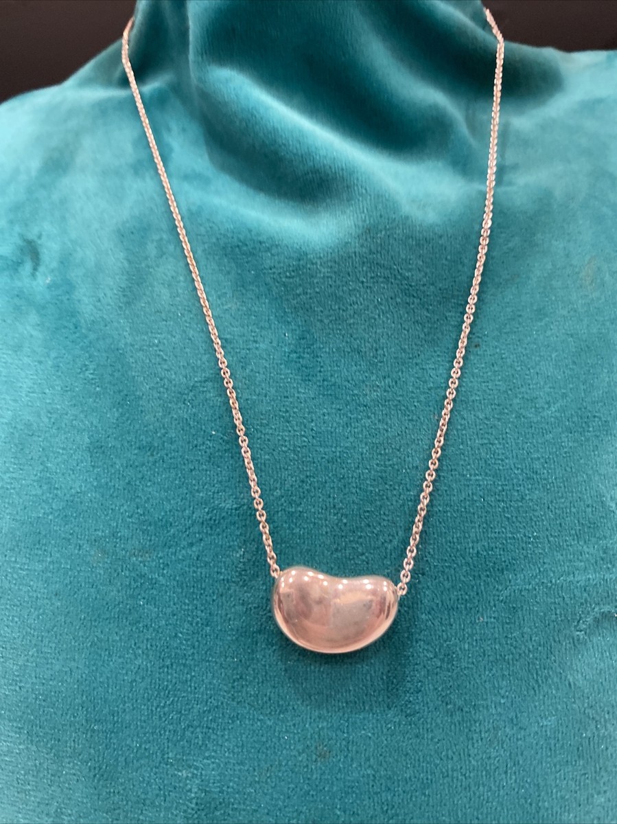 Vintage Tiffany Co Elsa Peretti Bean Sterling Silver Pendant Necklace 18”