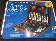 Art 101 Art & Creative Set 78 Pieces In Wooden Case Markers Crayons #53078 - e19