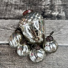 VINTAGE 5 KUGEL STYLE SILVER CRACKLE MERCURY GLASS ACORN  SWIRL ORNAMENTS