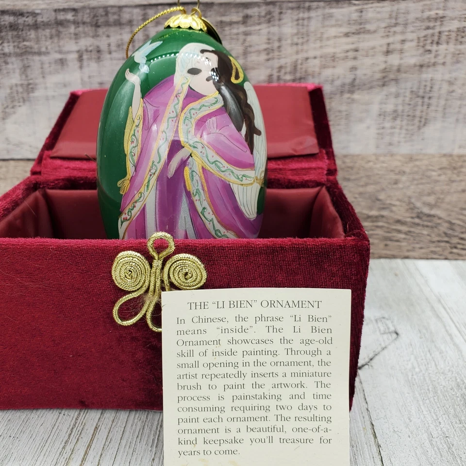 Pier 1 Hand Painted Li Bien Glass Teardrop Ornament 2014 Angel w/ Doves — 第 4/4 张图片