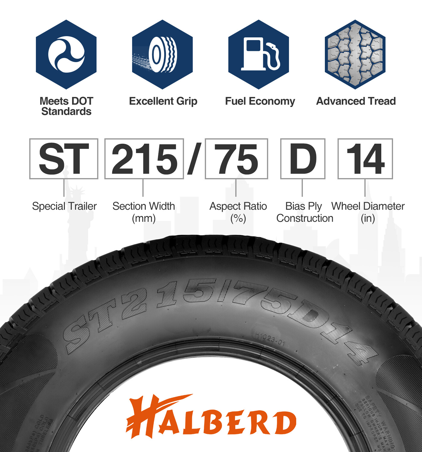 ST215/75D14 Trailer Tires 6Ply 215 75 14 Cargo Boat Tyre Heavy Duty