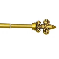 Fleur de Lis Gold Metal Wall Hanging Rod with Resin Finials 26-50in Expandable