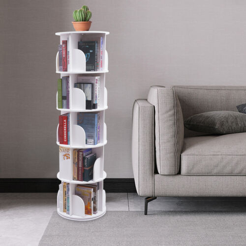 360-Degree Rotating 5-Tier Bookcase Freestanding Storage Display Shelf