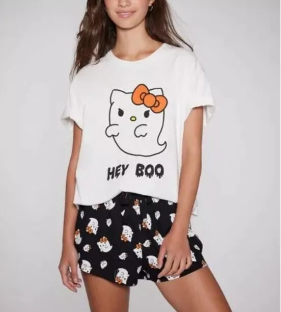 Forever 21 Hello Kitty Hey Boo Ghost Halloween Pajama Set L