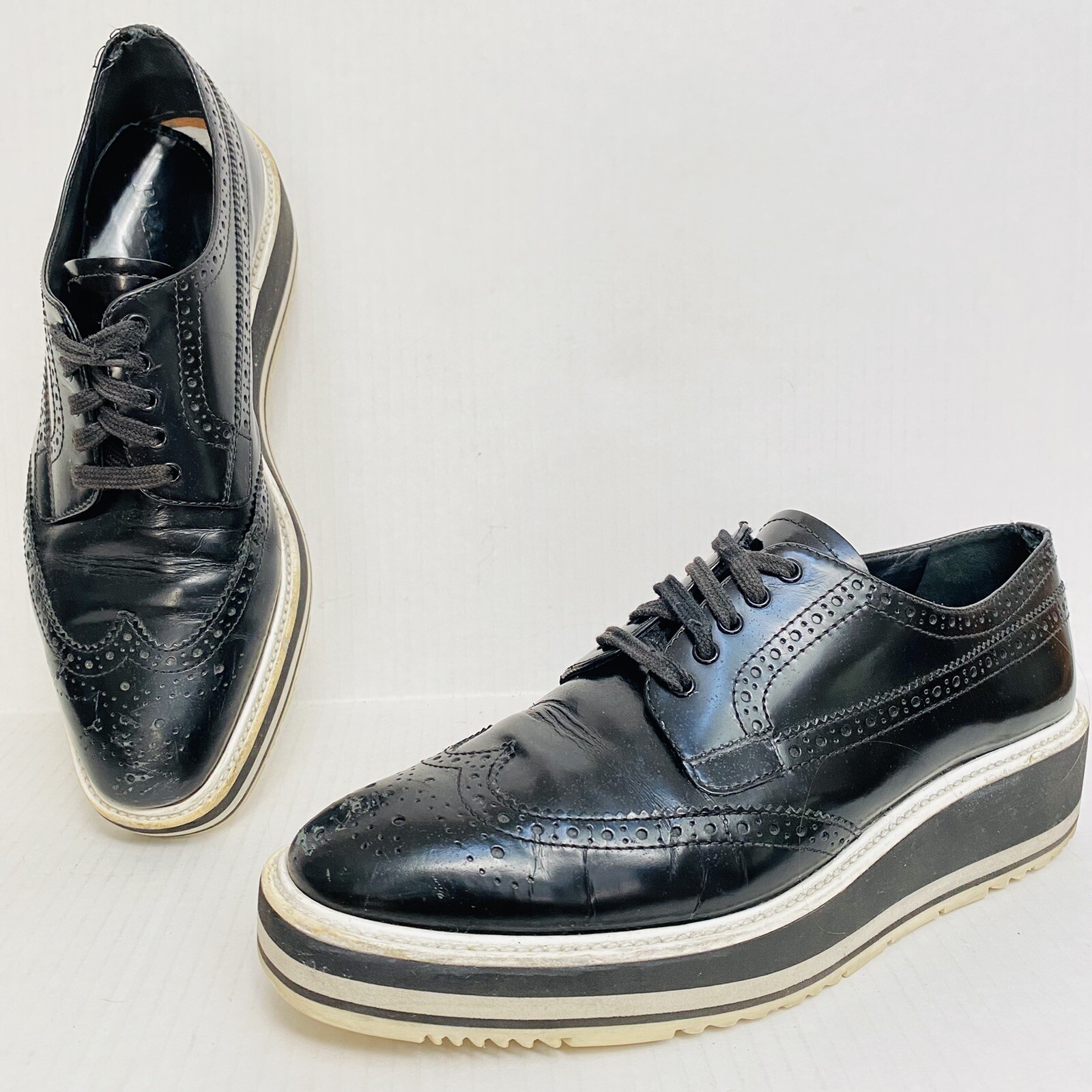 Prada Wingtip Brogue Platform Leather Sneakers Casual Dress Shoes Mens Sz 7  | eBay