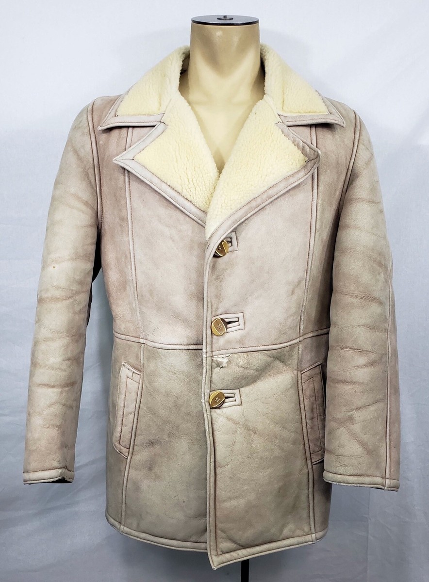 Vtg Mens Matt Fisher light brown leather shearling sheepskin