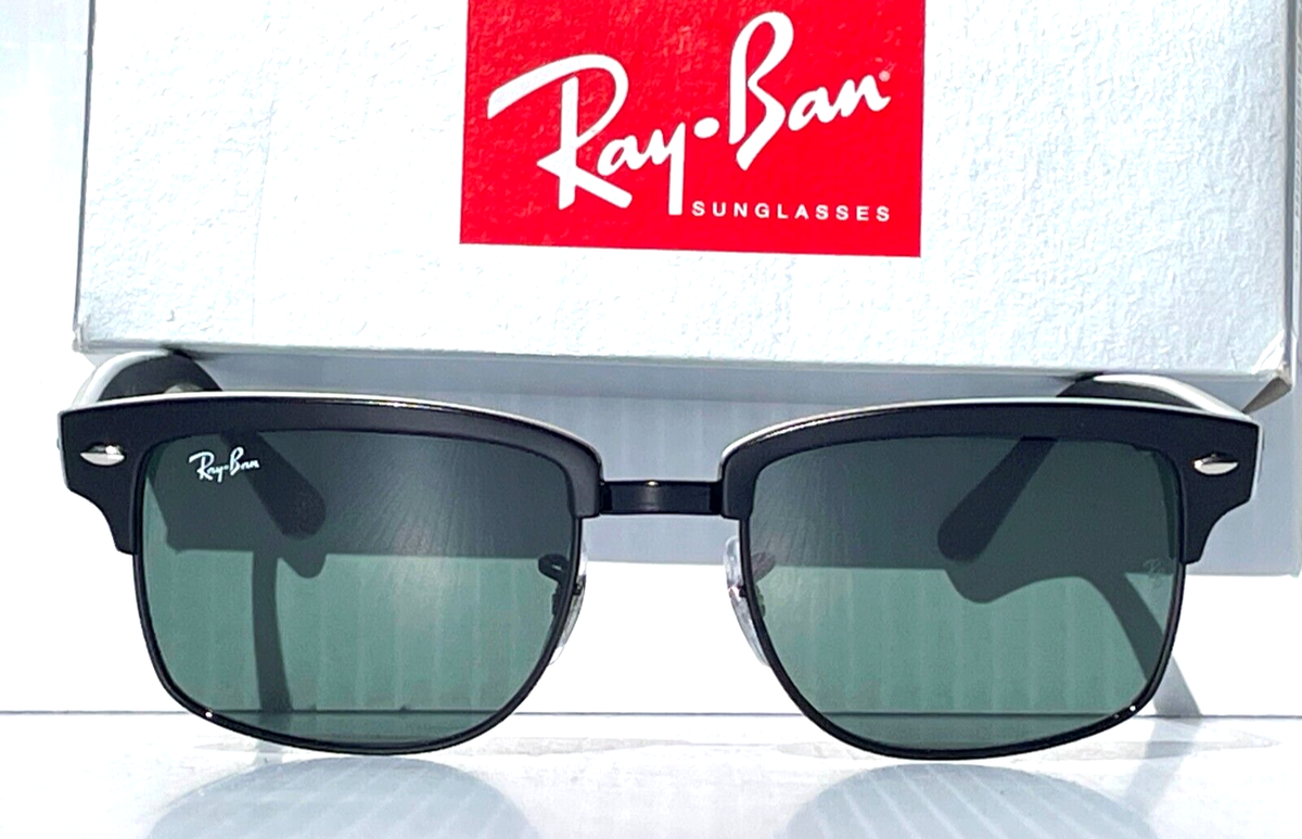 NEW Ray Ban CLUBMASTER Gloss Black Frame Crystal Green Lens