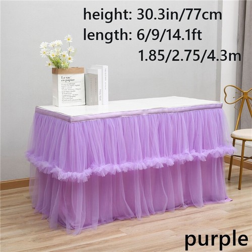 2 Layer Ruffle Tutu Table Skirt Cover Mesh Tablecloth Wedding Banquet Decor - Picture 7 of 18