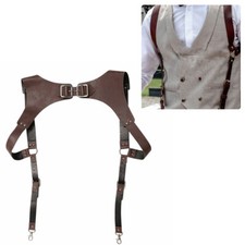 Adjustable PU Leather Shoulder Chest Belt Suspender Harness Belt Strap Brown