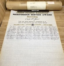 Vtg 1980's Union Pacific Railroad UPRR Meritorious 30 Years Service Award Poster