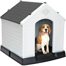 Plastic Dog House In/Outdoor Doghouse Dog Kennel Puppy Shelter w/ Air Vents Gray
