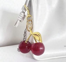 New Cherry Bag Charm Keychain Glitter Resin and Metal Brass Red Apple