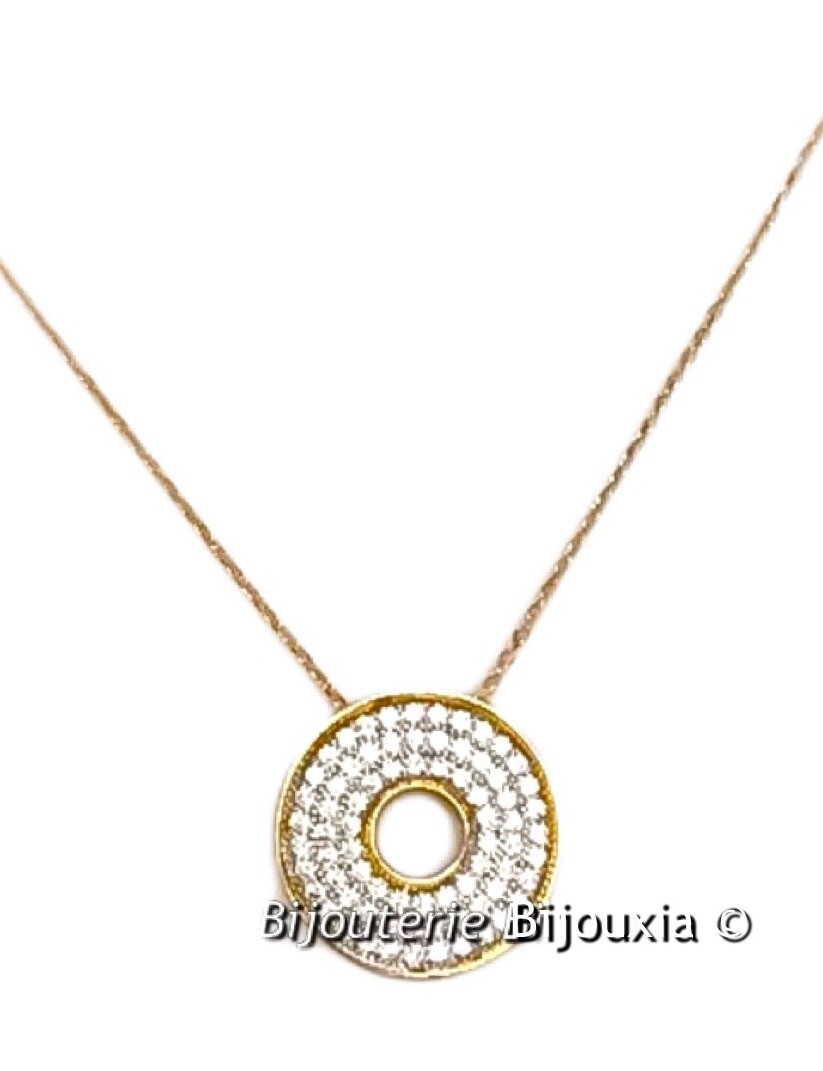 Pendentif cercle donuts plaqué or et oxydes de zirconium, le cadeau idéal