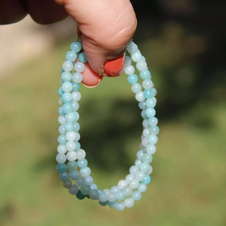 Brazalete elástico de cristal curativo con piedras preciosas azules con cuentas de amazonita natural de 4 mm regalo Foto 3 de 4