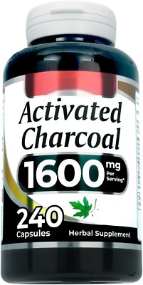 Activated Charcoal 1600mg 240Caps  From Coconut Shells NO PreservativGluten Free