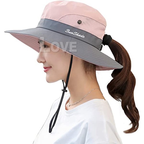 Women Wide Brim Ponytail Hat Sun 