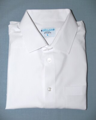 NEW SOLLAR ATHENTIC WHITE SILKY Polyester Spanx LONG SLEEVE BUTTON UP SHIRT L