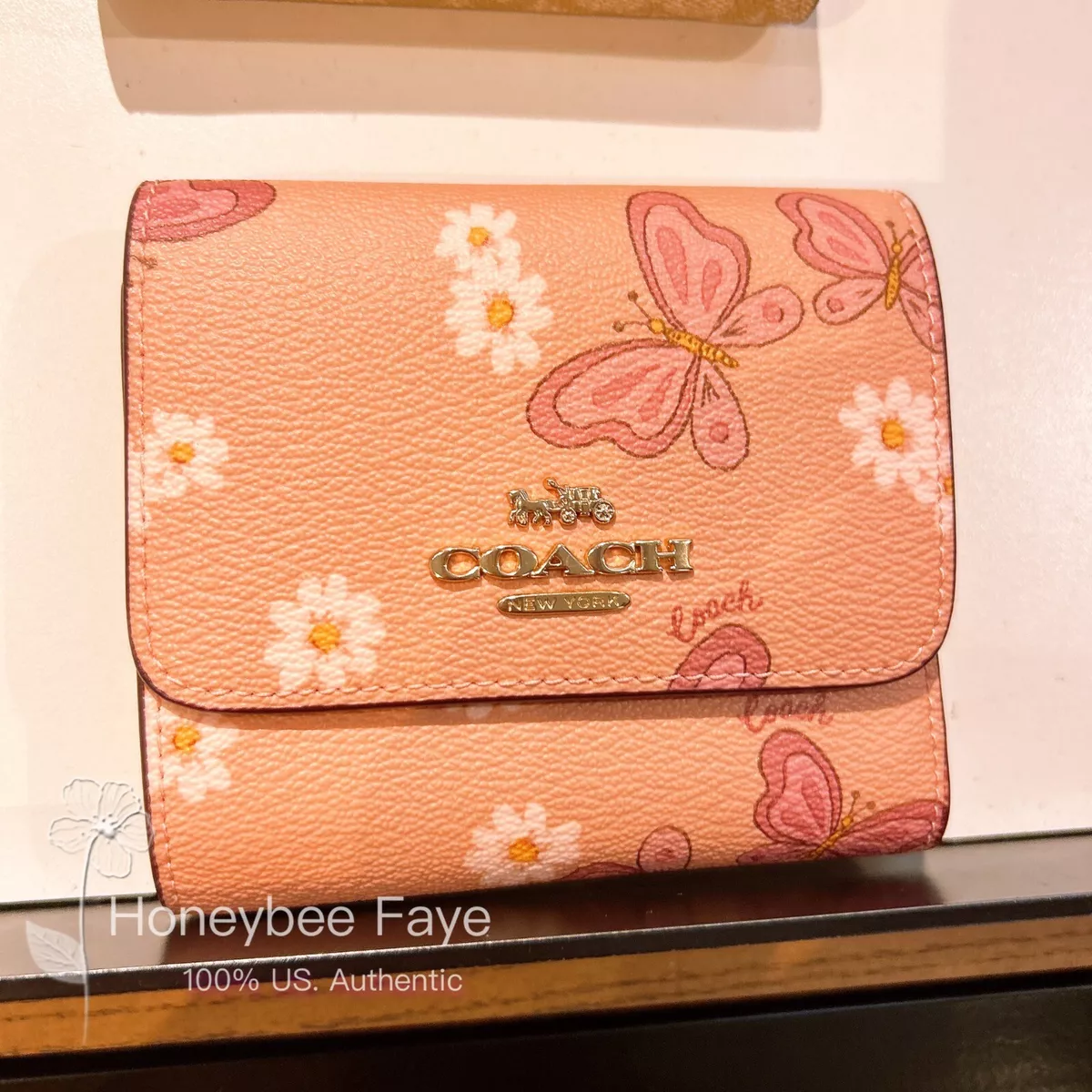 Coach Small Trifold Wallet With Lovely Butterfly Print