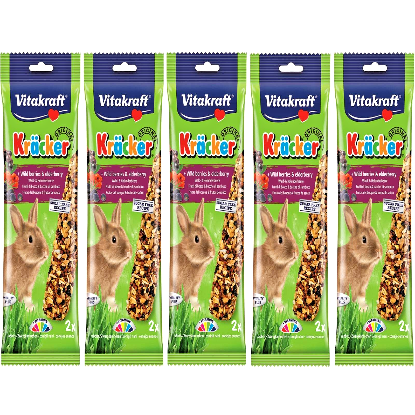 5 x VITAKRAFT KRACKER WILD BERRIES & ELDERBERRY RABBIT : Small Animal Twin Chews
