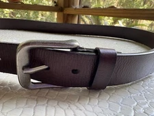 Roundtree & Yorke Belt Mens 48 Full Grain Leather Bourbon Brown Silvertone