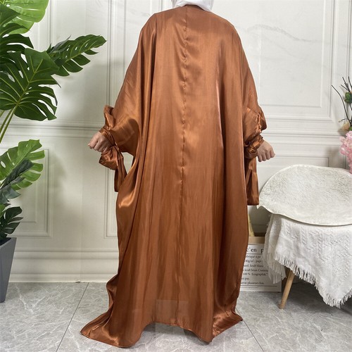 Open Front Satin Robe Women Muslim Cardigan Long Dress Abaya KImono Ramadan Gown - Picture 56 of 76